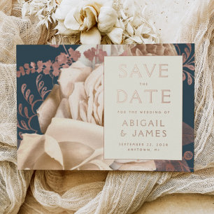 Floral Ivory Rose Gold Teal Wedding Save the Date