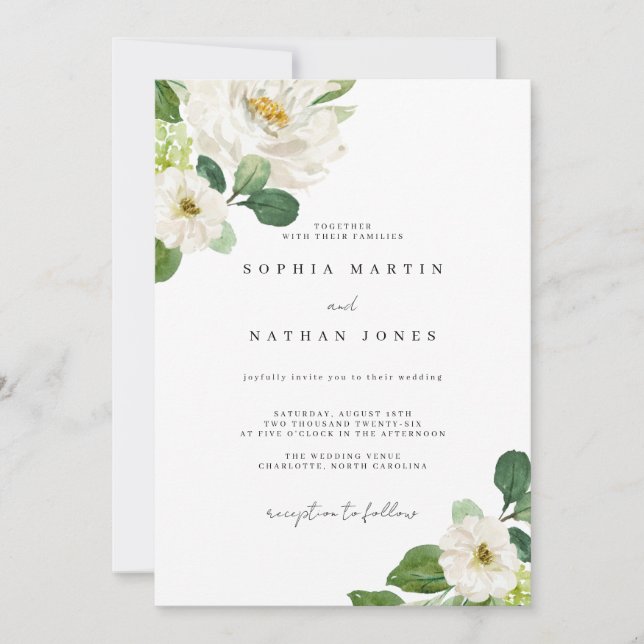 Floral Ivory Watercolor Greenery Wedding  Invitation (Front)