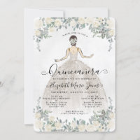 Floral Ivory White Princess Birthday Quinceanera