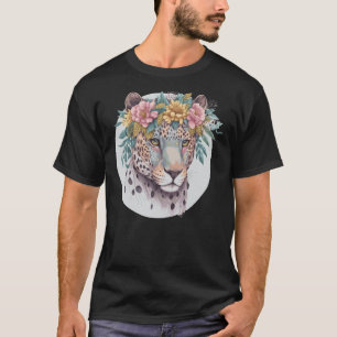 Floral Jaguar Flower Crown Watercolor Animal T-Shirt
