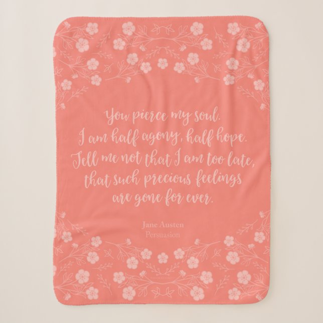 Floral Jane Austen Persuasion Love Letter Quote Sherpa Blanket (Front)