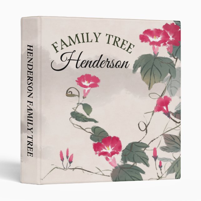Floral Japanese Hibiscus Genealogy Family Tree Binder (Front/Spine)