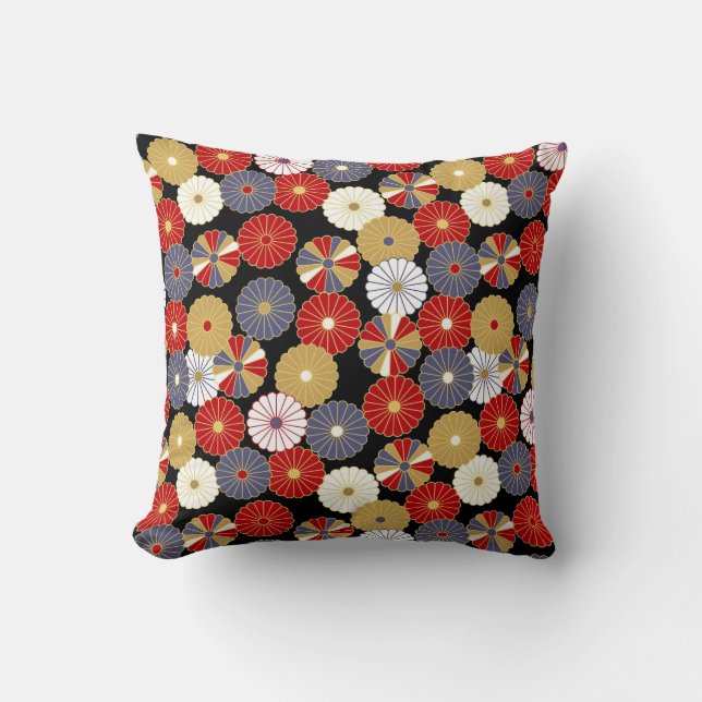 Floral Japanese Kimono Pattern Throw Pillow (Front)