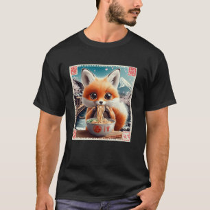 Floral Japanese Mt. Fuji Postage Stamp Fox Pup Ram T-Shirt
