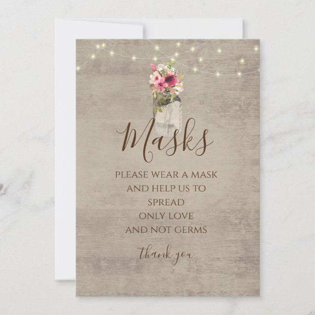 Floral Jar and String Lights Mask Sign Invitation (Front)