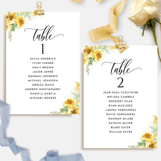 Floral Jaune, Cartes de plan d'assise avec les nom (Créateur téléchargé)