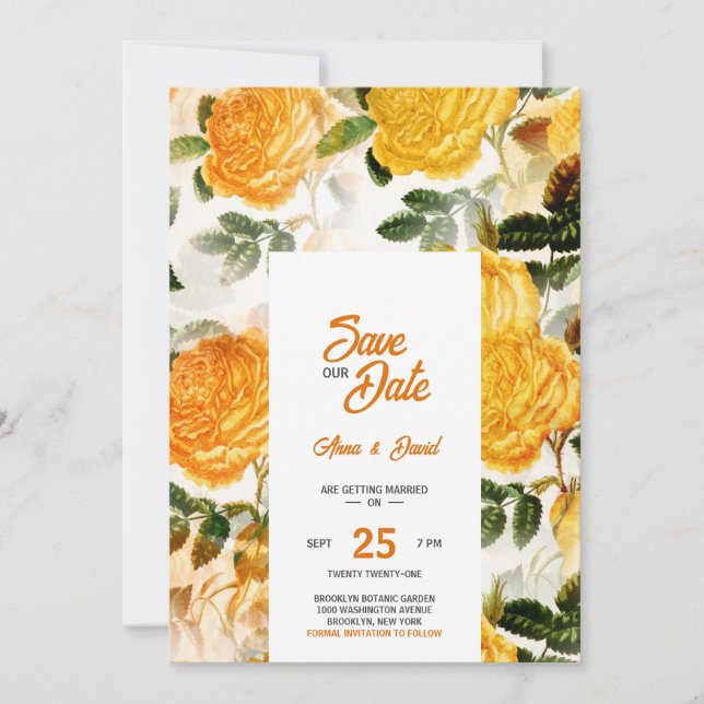 Floral Jaune Moderne Économisez La Date Invitation (Devant)
