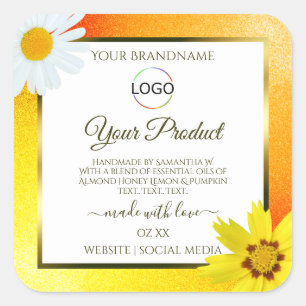 Floral Jaune Orange Blanc Étiquette de produit ave