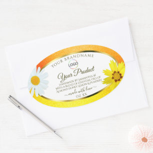 Floral Jaune Orange Blanc Étiquette de produit ave