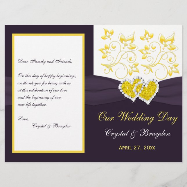 Floral jaune violet blanc, Programme de mariage de (Devant)