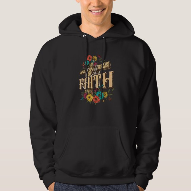 Floral Jesus Cross Faith Love Hope Christian Relig Hoodie (Front)