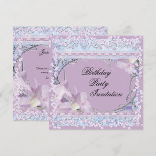 Floral & Jewel Decorated Birthday Party Invitation