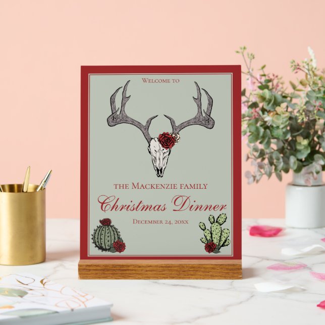 Floral Joyeux Noël Cerf Tête Crâne Cactus (Mariage)