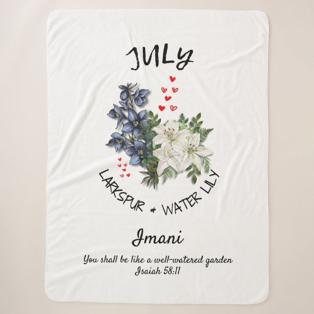 Floral JULY Birth Month Flower Custom Christian  Sherpa Blanket (Front)