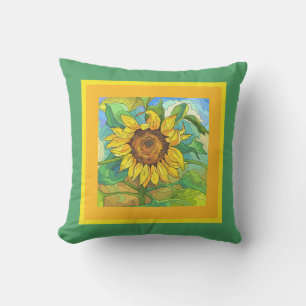 Floral, jumbo sunflower on yellow/green outdoor pillow