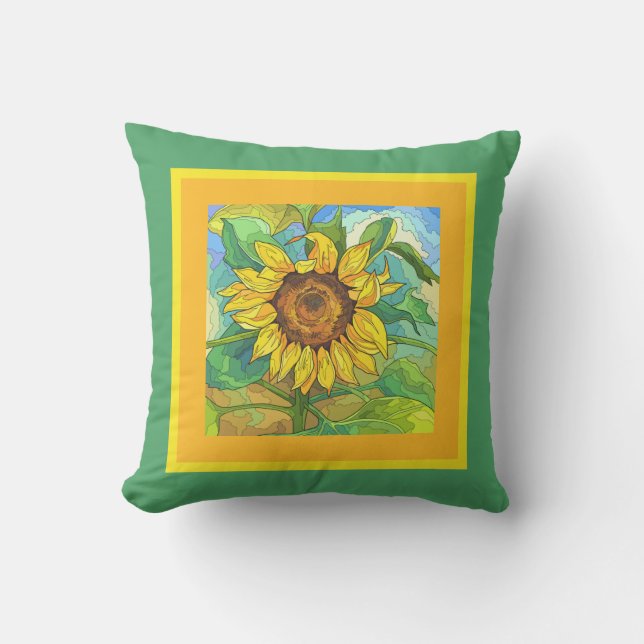 Floral, jumbo sunflower on yellow/green outdoor pillow (Front)