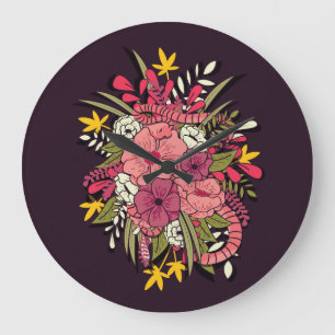 Floral Jungle Snakes Tropical Vintage Large Clock