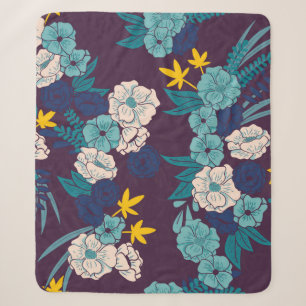 Floral jungle with snakes seamless pattern, tropic sherpa blanket