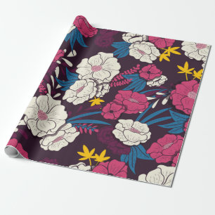 Floral jungle with snakes vintage pattern, tropica wrapping paper