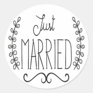 Floral Just Married Black & White Wedding Stickers