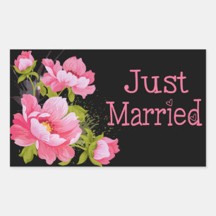 Floral Just Married Pink Peonies Flower Black Sticker
