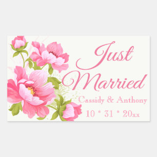 Floral Just Married Pink Peonies Flower Wedding Sticker