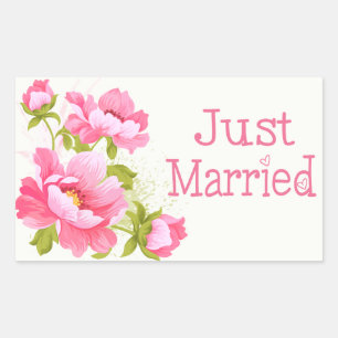 Floral Just Married Pink Peonies Flower Wedding Sticker