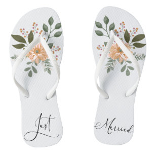 Floral "Just Married" Summer  Flip Flops