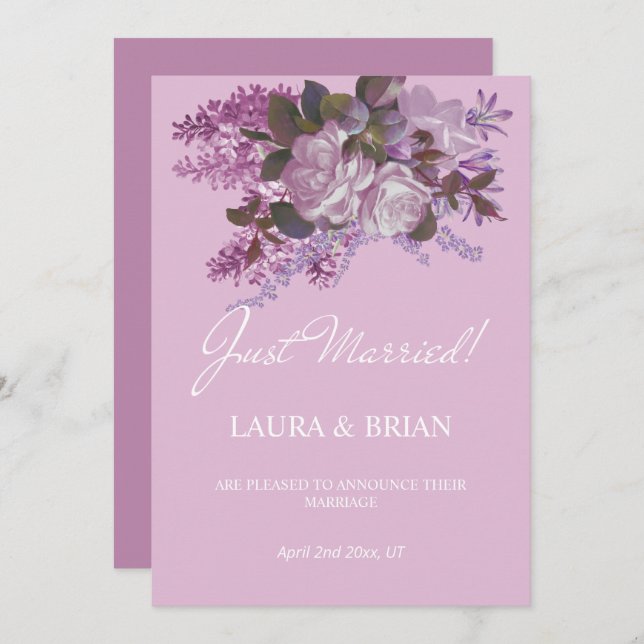 Floral, Just Married Wedding Announcement (Front/Back)
