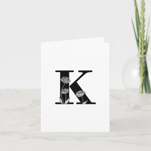 Floral K Monogram On White Note Card