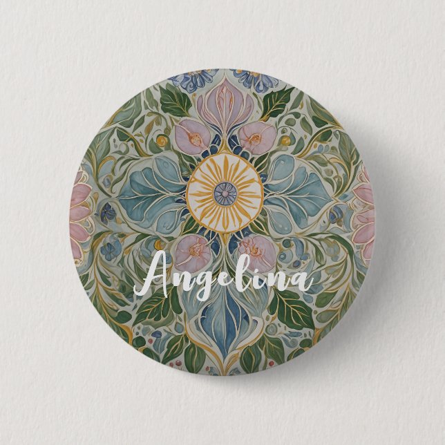 Floral Kaleidoscope Personalized 2 Inch Round Button (Front)