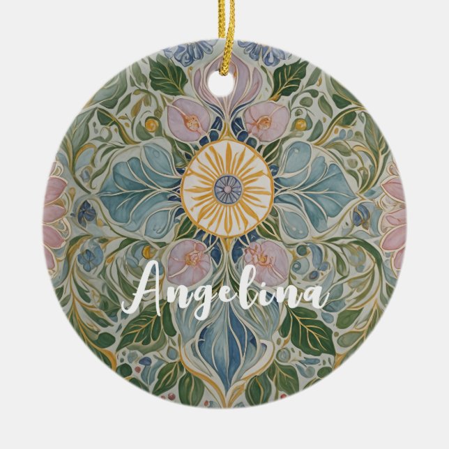 Floral Kaleidoscope Personalized Ceramic Ornament (Front)