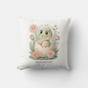 Floral kawaii baby alligator hatching Eggs -Girl Throw Pillow