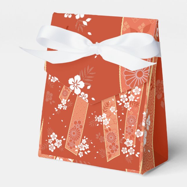 Floral Kimono Pattern Coral Favor Box (Front Side)