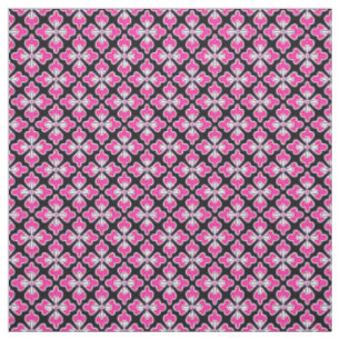 Floral kimono print, fuchsia pink and black fabric