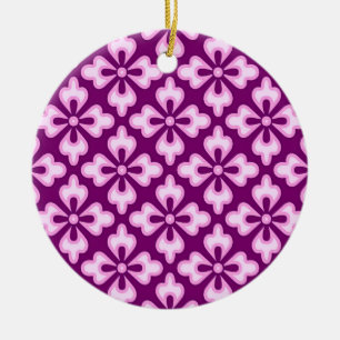 Floral kimono print, light pink and plum ceramic ornament