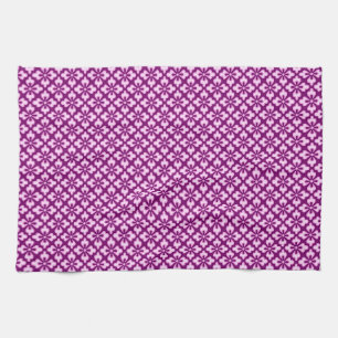 Floral kimono print, light pink and plum kitchen towel