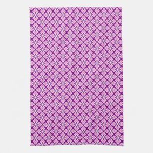 Floral kimono print, orchid pink and purple kitchen towel
