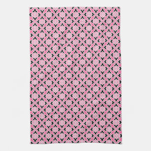 Floral kimono print, pink, black and white kitchen towel