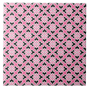 Floral kimono print, pink, black and white tile