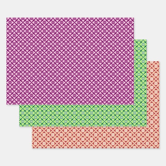 Floral Kimono Print, Plum, Jade, Peach Wrapping Pa Wrapping Paper Sheet (Set)