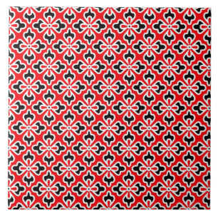 Floral kimono print, red, black and white tile