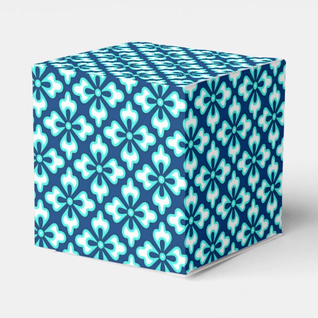 Floral kimono print, turquoise and indigo favor box (Back Side)