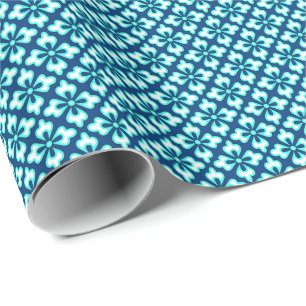 Floral kimono print, turquoise and indigo wrapping paper