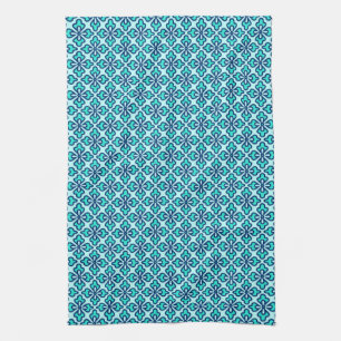 Floral kimono print, turquoise, navy and aqua kitchen towel