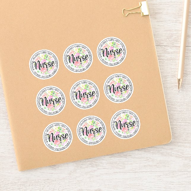 Floral Kind and Caring Nurse Stickers (Notebook)