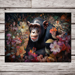 Floral Kingdom: A Chimpanzee Amidst a Garden of Co Poster