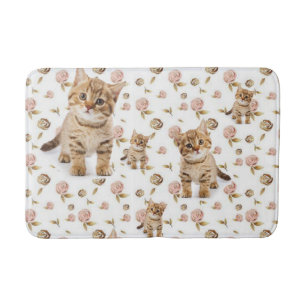 Floral Kitten Bathroom Bath Mat