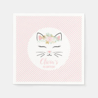 Floral Kitten Birthday Party napkins kitty face