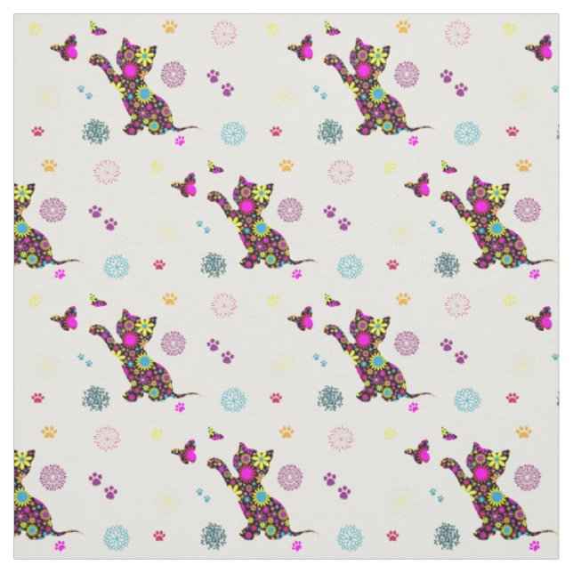 floral kitten fabric (Swatch)